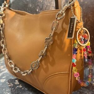Vintage Coach Camel Girlie Leather Shoulder Bag with Silver Chain NWT Rare